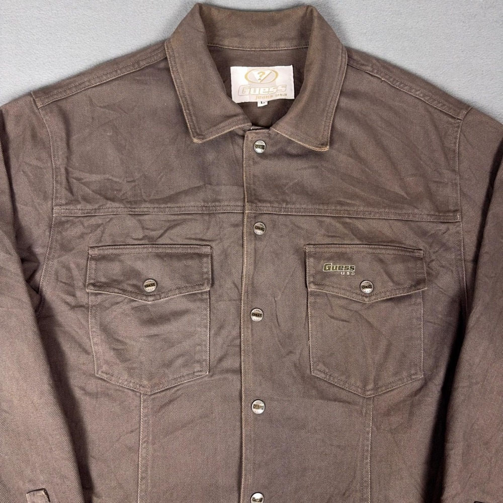 Vintage 90s Guess Jeans USA Brown Denim Trucker Jacket Made in USA Mens L - Picture 3 of 9
